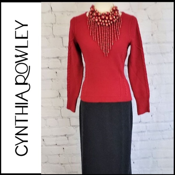 Cynthia Rowley Sweaters - CYNTHIA ROWLEY Wool Blend Cable Knit Red Sweater L